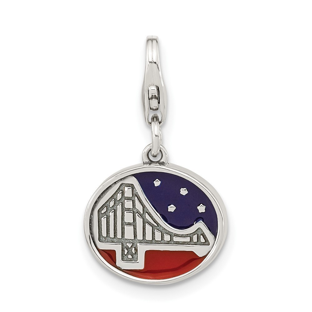 925 Silver Antiqued Enameled Golden Gate Bridge Bracelet Charm w Clasp